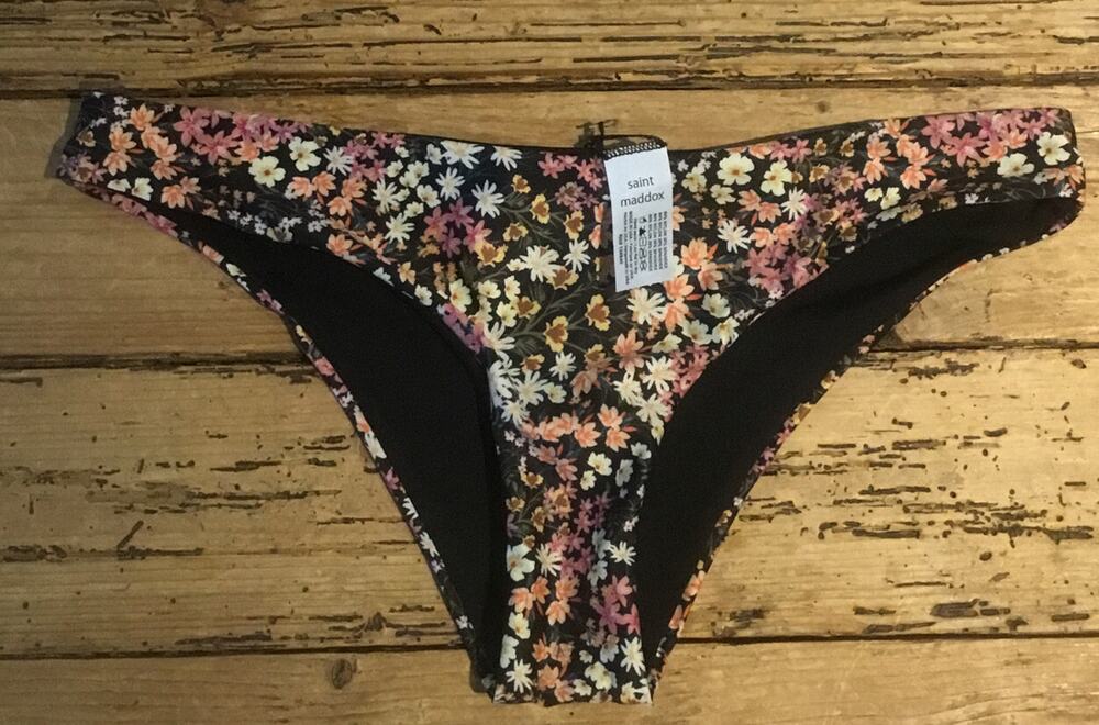 Anthropology Saint Maddox Womens Size L Bikini Bottom Black Floral NWT